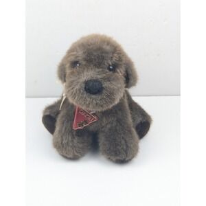 Vintage Dakin Plush Puppy Dog Brown Faux Fur Stuffed Animal Red Tag Bow Cute Toy